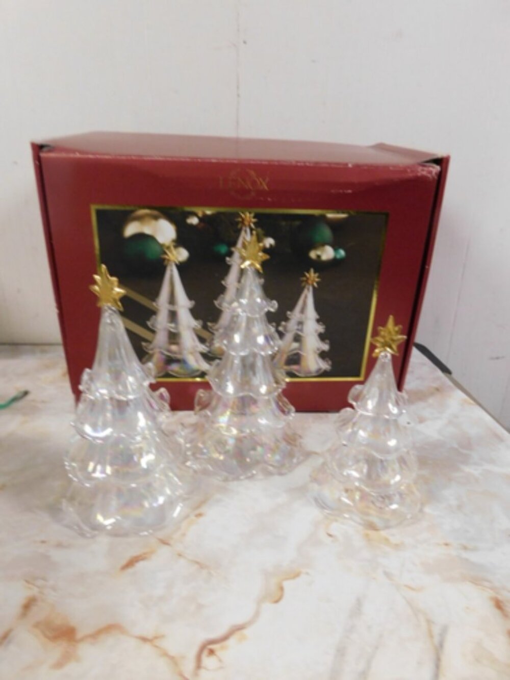 Lenox Shimmering Trees with Gold Star Toppers Set of 3